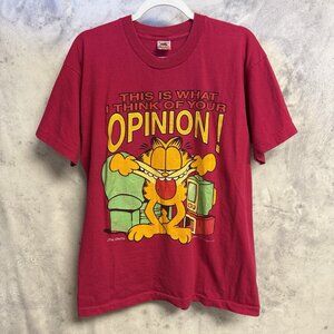 Vintage 90s Garfield The Cat T Shirt Pink Short Sleeve Singe Stitch Large